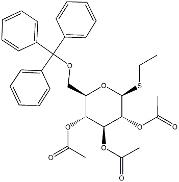 ethyl 2,3,4-tri-O-acetyl-1-thio-6-O-tritylhexopyranoside Struktur