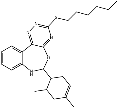 6-(4,6-dimethyl-3-cyclohexen-1-yl)-6,7-dihydro[1,2,4]triazino[5,6-d][3,1]benzoxazepin-3-yl hexyl sulfide Struktur