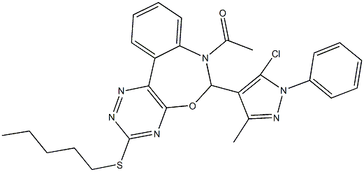 7-acetyl-6-(5-chloro-3-methyl-1-phenyl-1H-pyrazol-4-yl)-3-(pentylsulfanyl)-6,7-dihydro[1,2,4]triazino[5,6-d][3,1]benzoxazepine Struktur