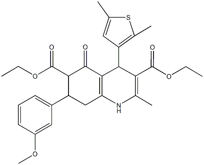 diethyl 4-(2,5-dimethyl-3-thienyl)-7-(3-methoxyphenyl)-2-methyl-5-oxo-1,4,5,6,7,8-hexahydro-3,6-quinolinedicarboxylate Struktur