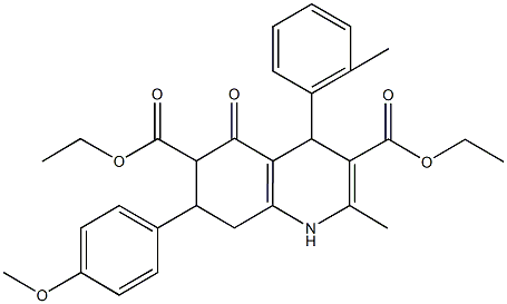 diethyl 7-(4-methoxyphenyl)-2-methyl-4-(2-methylphenyl)-5-oxo-1,4,5,6,7,8-hexahydro-3,6-quinolinedicarboxylate Struktur