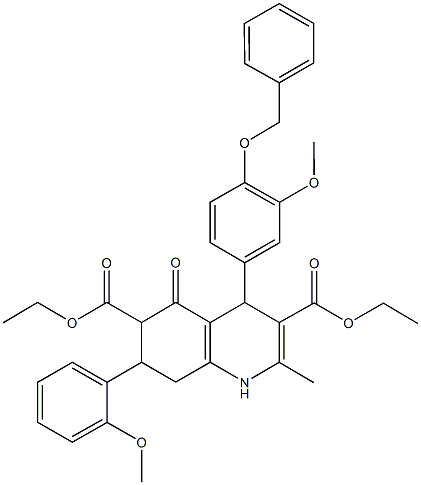 diethyl 4-[4-(benzyloxy)-3-methoxyphenyl]-7-(2-methoxyphenyl)-2-methyl-5-oxo-1,4,5,6,7,8-hexahydro-3,6-quinolinedicarboxylate Struktur