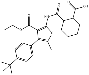 2-({[4-(4-tert-butylphenyl)-3-(ethoxycarbonyl)-5-methylthien-2-yl]amino}carbonyl)cyclohexanecarboxylic acid Struktur