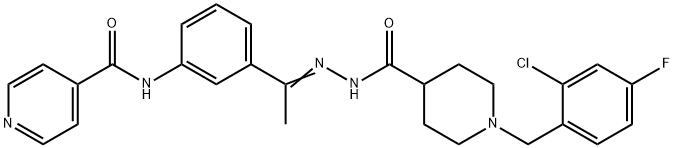 N-[3-(N-{[1-(2-chloro-4-fluorobenzyl)-4-piperidinyl]carbonyl}ethanehydrazonoyl)phenyl]isonicotinamide Struktur