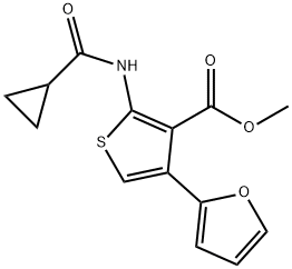 methyl 2-[(cyclopropylcarbonyl)amino]-4-(2-furyl)-3-thiophenecarboxylate Struktur