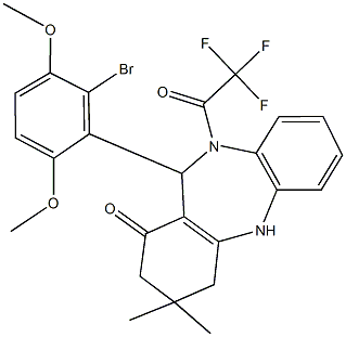 11-(2-bromo-3,6-dimethoxyphenyl)-3,3-dimethyl-10-(trifluoroacetyl)-2,3,4,5,10,11-hexahydro-1H-dibenzo[b,e][1,4]diazepin-1-one Struktur