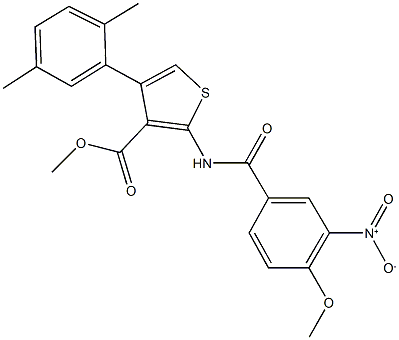 methyl 4-(2,5-dimethylphenyl)-2-({3-nitro-4-methoxybenzoyl}amino)-3-thiophenecarboxylate Struktur