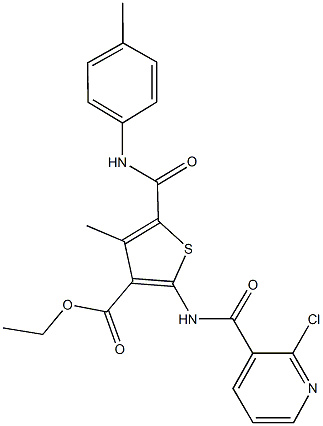 ethyl 2-{[(2-chloro-3-pyridinyl)carbonyl]amino}-4-methyl-5-(4-toluidinocarbonyl)-3-thiophenecarboxylate Struktur