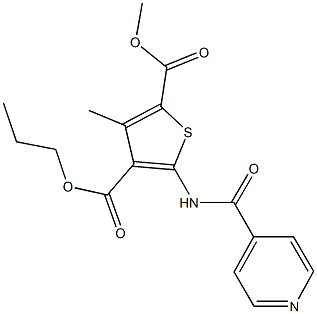 2-methyl 4-propyl 5-(isonicotinoylamino)-3-methyl-2,4-thiophenedicarboxylate Struktur