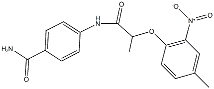 4-[(2-{2-nitro-4-methylphenoxy}propanoyl)amino]benzamide Struktur