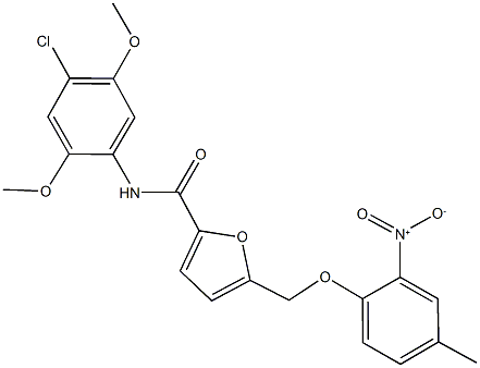 N-(4-chloro-2,5-dimethoxyphenyl)-5-({2-nitro-4-methylphenoxy}methyl)-2-furamide Struktur