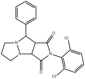 2-(2,6-dichlorophenyl)-9-phenyltetrahydro-5H-pyrazolo[1,2-a]pyrrolo[3,4-c]pyrazole-1,3(2H,3aH)-dione Struktur