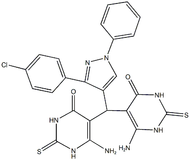 6-amino-5-{(6-amino-4-oxo-2-thioxo-1,2,3,4-tetrahydro-5-pyrimidinyl)[3-(4-chlorophenyl)-1-phenyl-1H-pyrazol-4-yl]methyl}-2-thioxo-2,3-dihydro-4(1H)-pyrimidinone Struktur