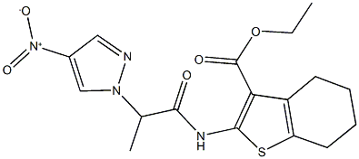 ethyl 2-[(2-{4-nitro-1H-pyrazol-1-yl}propanoyl)amino]-4,5,6,7-tetrahydro-1-benzothiophene-3-carboxylate Struktur