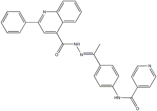 N-(4-{N-[(2-phenyl-4-quinolinyl)carbonyl]ethanehydrazonoyl}phenyl)isonicotinamide Struktur