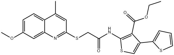 ethyl 2-({[(4-methyl-7-methoxy-2-quinolinyl)sulfanyl]acetyl}amino)-2',4-bithiophene-3-carboxylate Struktur