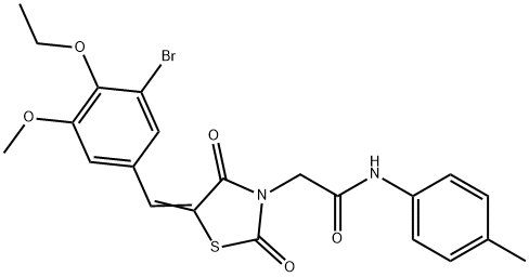 2-[5-(3-bromo-4-ethoxy-5-methoxybenzylidene)-2,4-dioxo-1,3-thiazolidin-3-yl]-N-(4-methylphenyl)acetamide Struktur