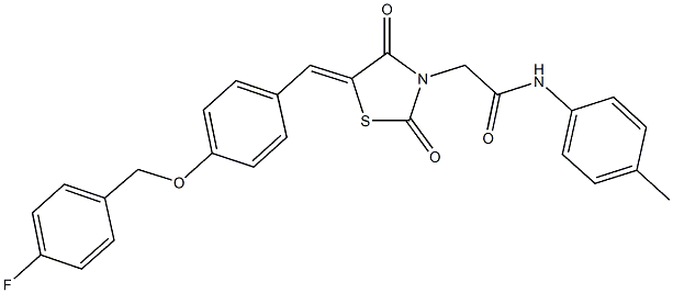 2-(5-{4-[(4-fluorobenzyl)oxy]benzylidene}-2,4-dioxo-1,3-thiazolidin-3-yl)-N-(4-methylphenyl)acetamide Struktur