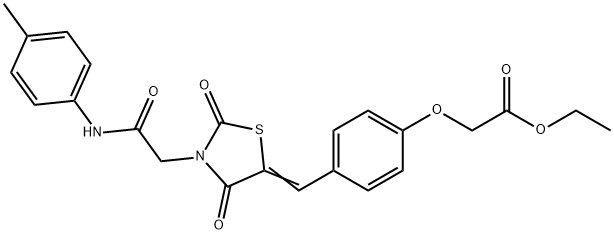 ethyl [4-({2,4-dioxo-3-[2-oxo-2-(4-toluidino)ethyl]-1,3-thiazolidin-5-ylidene}methyl)phenoxy]acetate Struktur