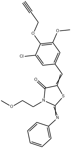 5-[3-chloro-5-methoxy-4-(2-propynyloxy)benzylidene]-3-(2-methoxyethyl)-2-(phenylimino)-1,3-thiazolidin-4-one Struktur