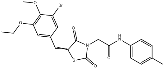 2-[5-(3-bromo-5-ethoxy-4-methoxybenzylidene)-2,4-dioxo-1,3-thiazolidin-3-yl]-N-(4-methylphenyl)acetamide Struktur