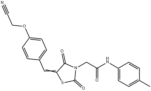 2-{5-[4-(cyanomethoxy)benzylidene]-2,4-dioxo-1,3-thiazolidin-3-yl}-N-(4-methylphenyl)acetamide Struktur