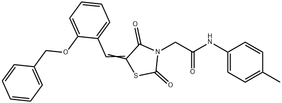 2-{5-[2-(benzyloxy)benzylidene]-2,4-dioxo-1,3-thiazolidin-3-yl}-N-(4-methylphenyl)acetamide Struktur