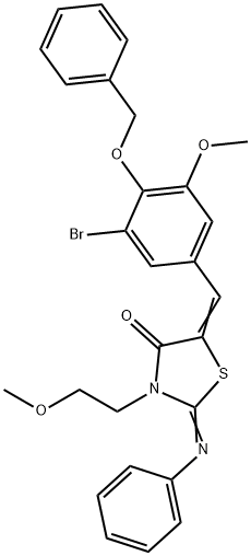 5-[4-(benzyloxy)-3-bromo-5-methoxybenzylidene]-3-(2-methoxyethyl)-2-(phenylimino)-1,3-thiazolidin-4-one Struktur