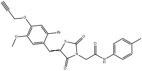 2-{5-[2-bromo-5-methoxy-4-(2-propynyloxy)benzylidene]-2,4-dioxo-1,3-thiazolidin-3-yl}-N-(4-methylphenyl)acetamide Struktur