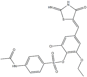 2-chloro-6-ethoxy-4-[(2-imino-4-oxo-1,3-thiazolidin-5-ylidene)methyl]phenyl 4-(acetylamino)benzenesulfonate Struktur