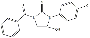 1-benzoyl-3-(4-chlorophenyl)-4-hydroxy-4-methylimidazolidine-2-thione Struktur