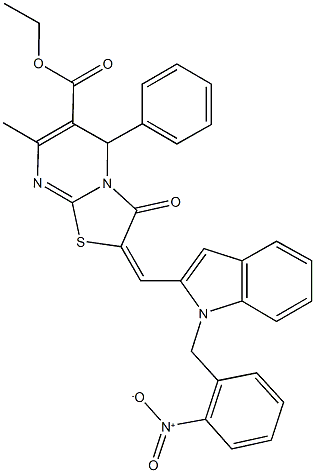 ethyl 2-[(1-{2-nitrobenzyl}-1H-indol-2-yl)methylene]-7-methyl-3-oxo-5-phenyl-2,3-dihydro-5H-[1,3]thiazolo[3,2-a]pyrimidine-6-carboxylate Struktur