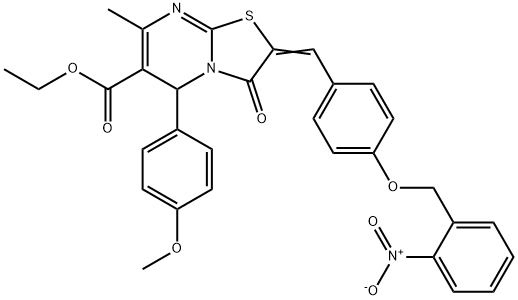 ethyl 2-[4-({2-nitrobenzyl}oxy)benzylidene]-5-(4-methoxyphenyl)-7-methyl-3-oxo-2,3-dihydro-5H-[1,3]thiazolo[3,2-a]pyrimidine-6-carboxylate Struktur