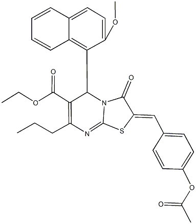 ethyl 2-[4-(acetyloxy)benzylidene]-5-(2-methoxy-1-naphthyl)-3-oxo-7-propyl-2,3-dihydro-5H-[1,3]thiazolo[3,2-a]pyrimidine-6-carboxylate Struktur