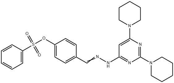 4-{2-[2,6-di(1-piperidinyl)-4-pyrimidinyl]carbohydrazonoyl}phenyl benzenesulfonate Struktur