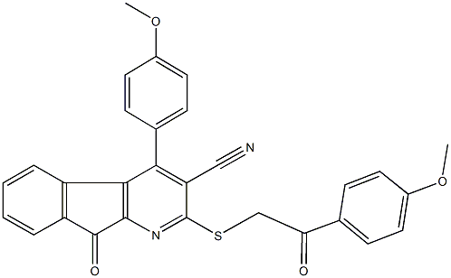 4-(4-methoxyphenyl)-2-{[2-(4-methoxyphenyl)-2-oxoethyl]sulfanyl}-9-oxo-9H-indeno[2,1-b]pyridine-3-carbonitrile Struktur