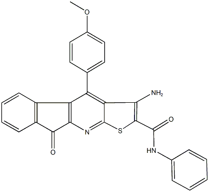 3-amino-4-(4-methoxyphenyl)-9-oxo-N-phenyl-9H-indeno[2,1-b]thieno[3,2-e]pyridine-2-carboxamide Struktur