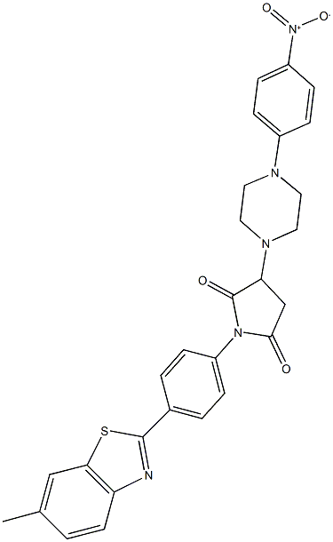 3-(4-{4-nitrophenyl}-1-piperazinyl)-1-[4-(6-methyl-1,3-benzothiazol-2-yl)phenyl]-2,5-pyrrolidinedione Struktur