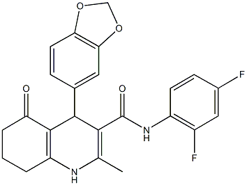 4-(1,3-benzodioxol-5-yl)-N-(2,4-difluorophenyl)-2-methyl-5-oxo-1,4,5,6,7,8-hexahydro-3-quinolinecarboxamide Struktur