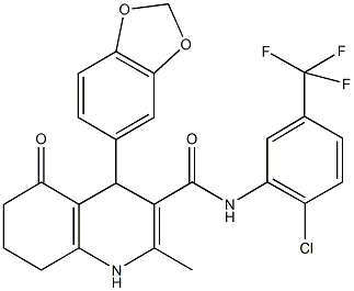 4-(1,3-benzodioxol-5-yl)-N-[2-chloro-5-(trifluoromethyl)phenyl]-2-methyl-5-oxo-1,4,5,6,7,8-hexahydro-3-quinolinecarboxamide Struktur