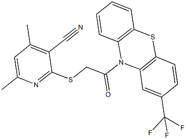 4,6-dimethyl-2-({2-oxo-2-[2-(trifluoromethyl)-10H-phenothiazin-10-yl]ethyl}sulfanyl)nicotinonitrile Struktur