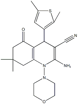 2-amino-4-(2,5-dimethyl-3-thienyl)-7,7-dimethyl-1-(4-morpholinyl)-5-oxo-1,4,5,6,7,8-hexahydro-3-quinolinecarbonitrile Struktur