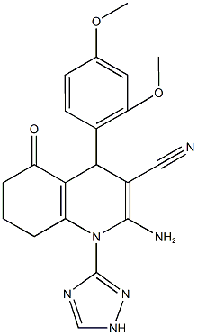 2-amino-4-(2,4-dimethoxyphenyl)-5-oxo-1-(1H-1,2,4-triazol-3-yl)-1,4,5,6,7,8-hexahydro-3-quinolinecarbonitrile Struktur