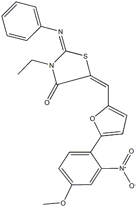 3-ethyl-5-[(5-{2-nitro-4-methoxyphenyl}-2-furyl)methylene]-2-(phenylimino)-1,3-thiazolidin-4-one Struktur