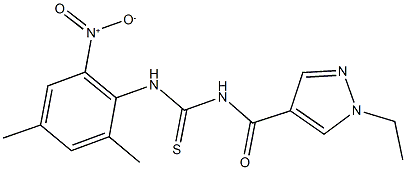 N-[(1-ethyl-1H-pyrazol-4-yl)carbonyl]-N'-{2-nitro-4,6-dimethylphenyl}thiourea Struktur