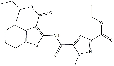 ethyl 5-({[3-(sec-butoxycarbonyl)-4,5,6,7-tetrahydro-1-benzothien-2-yl]amino}carbonyl)-1-methyl-1H-pyrazole-3-carboxylate Struktur