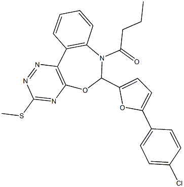 7-butyryl-6-[5-(4-chlorophenyl)-2-furyl]-6,7-dihydro[1,2,4]triazino[5,6-d][3,1]benzoxazepin-3-yl methyl sulfide Struktur