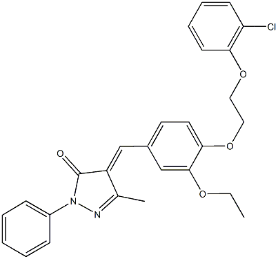 4-{4-[2-(2-chlorophenoxy)ethoxy]-3-ethoxybenzylidene}-5-methyl-2-phenyl-2,4-dihydro-3H-pyrazol-3-one Struktur