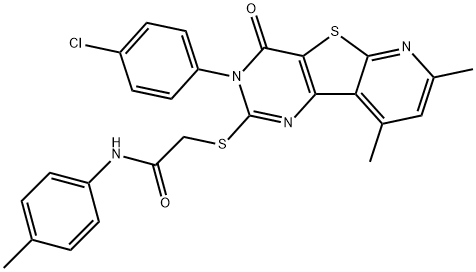 2-{[3-(4-chlorophenyl)-7,9-dimethyl-4-oxo-3,4-dihydropyrido[3',2':4,5]thieno[3,2-d]pyrimidin-2-yl]thio}-N-(4-methylphenyl)acetamide Struktur