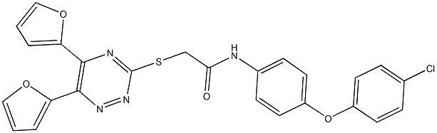 N-[4-(4-chlorophenoxy)phenyl]-2-{[5,6-di(2-furyl)-1,2,4-triazin-3-yl]sulfanyl}acetamide Struktur